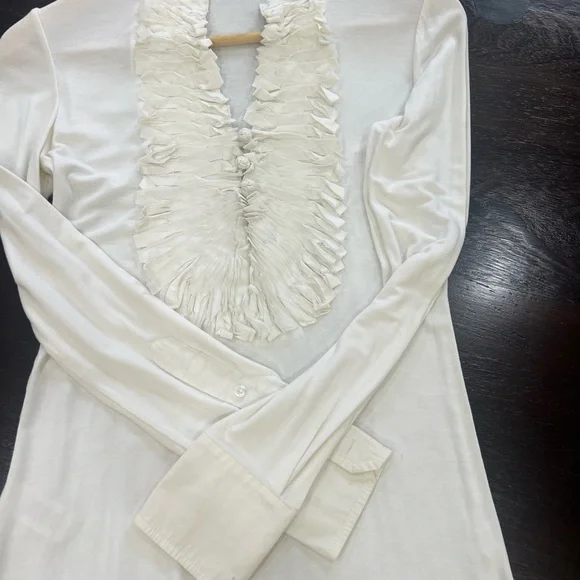 BCBGMaxAzria White Ruffled Top - Picture 2 of 4